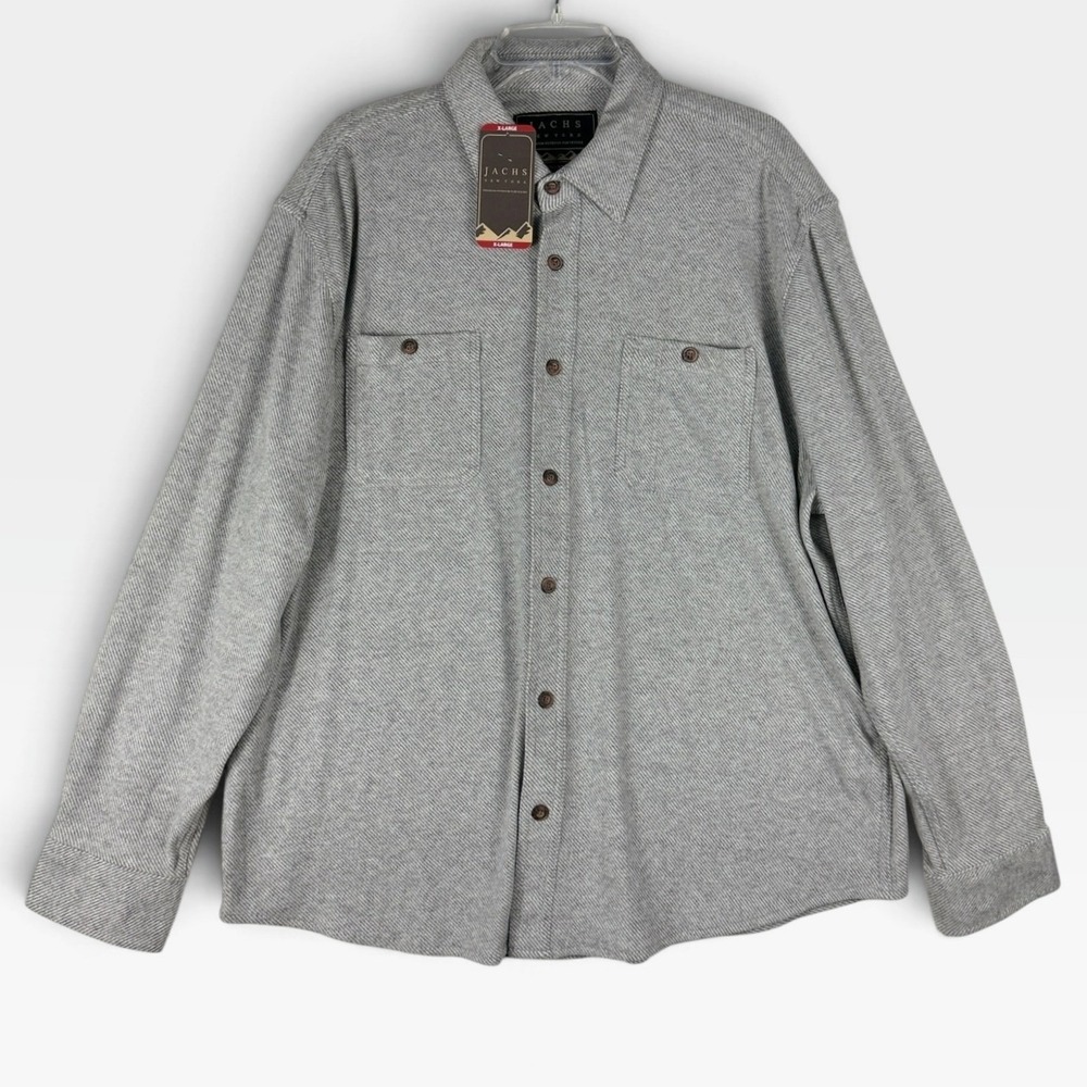 Jachs NY Knit Long Sleeve Button Down Shirt Mens XL Light Grey Textured NWT